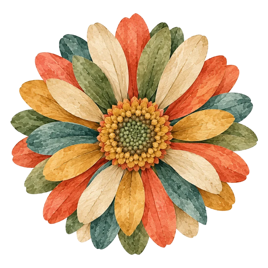 Eine große Blume aus vielen farbigen Blättern